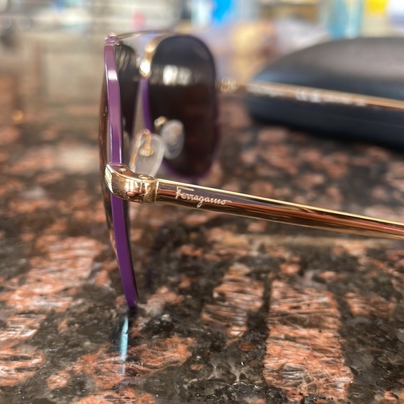 Ferragamo Purple and Gold Aviator Sunglasses - Picture 7 of 8